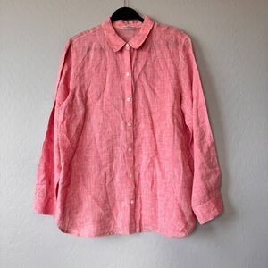 J.Jill Love Linen Medium 100% Linen Pink‎ Long Sleeve Button Up Shirt
